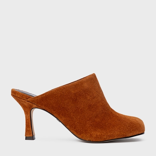 Mule Blown Salto Fino Couro Suede Marrom Ferrugem