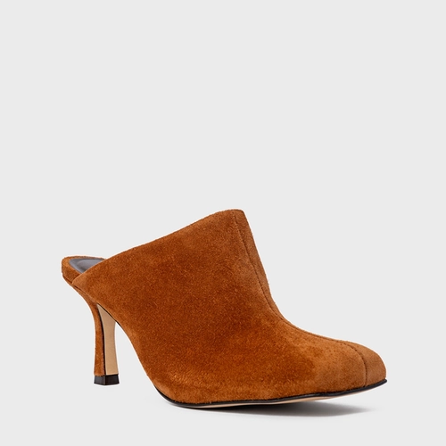 Mule Blown Salto Fino Couro Suede Marrom Ferrugem