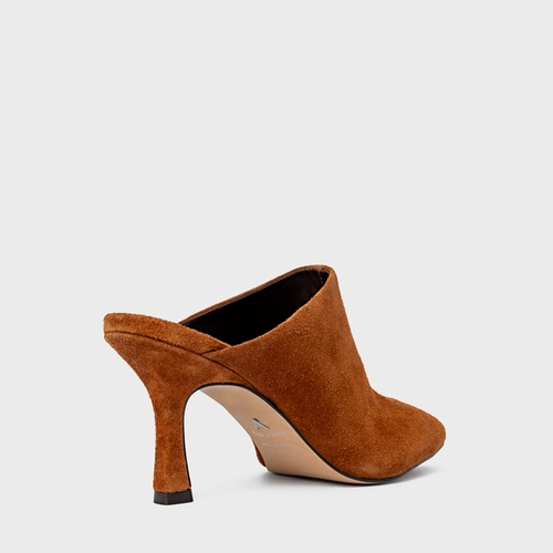 Mule Blown Salto Fino Couro Suede Marrom Ferrugem