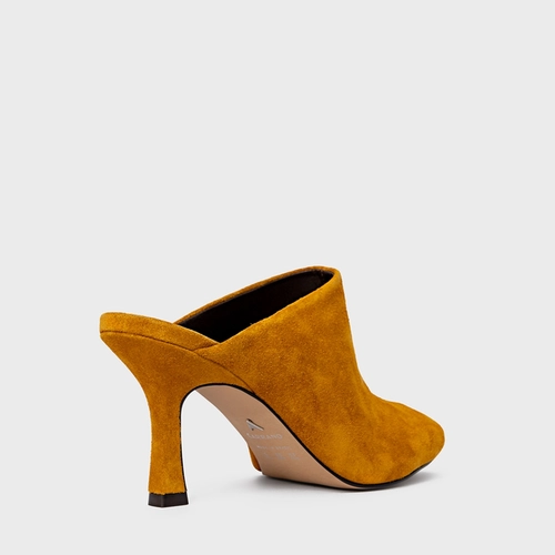 Mule Blown Salto Fino Couro Suede Amarelo Curcuma