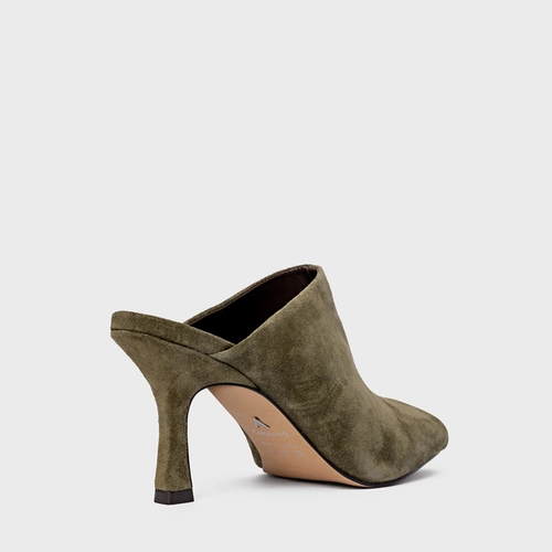 Mule Blown Salto Fino Couro Suede Verde Army Green