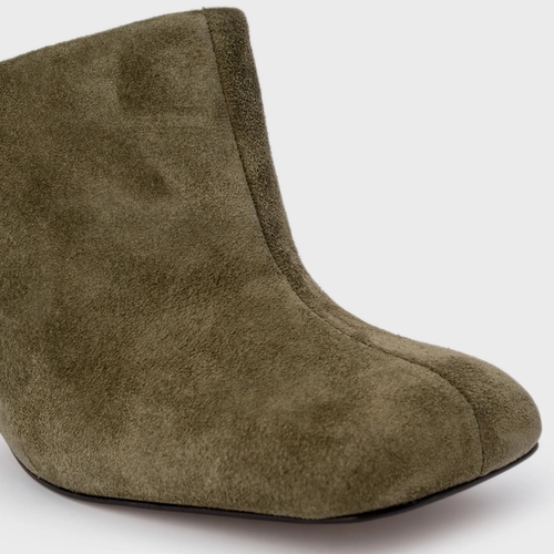 Mule Blown Salto Fino Couro Suede Verde Army Green