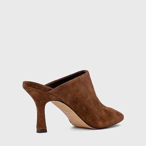 Mule Blown Salto Fino Couro Suede Marrom Brownie