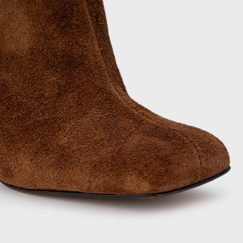 Mule Blown Salto Fino Couro Suede Marrom Brownie
