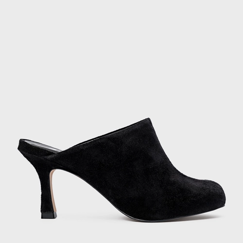 Mule Blown Salto Fino Couro Suede Preto