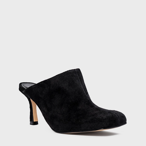 Mule Blown Salto Fino Couro Suede Preto