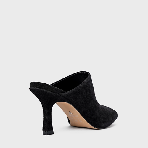 Mule Blown Salto Fino Couro Suede Preto