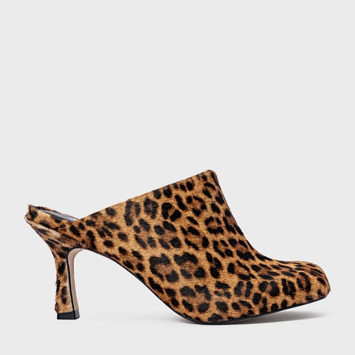 Mule Blown Salto Fino Pelo Animal Print Honey