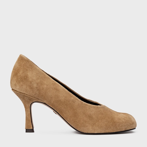 Scarpin Blown Salto Fino Couro Suede Bege Almond