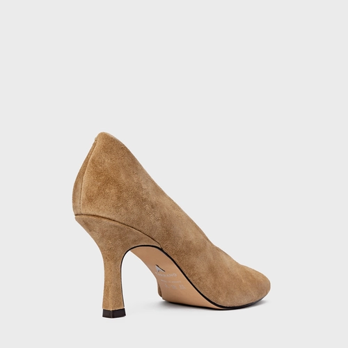 Scarpin Blown Salto Fino Couro Suede Bege Almond