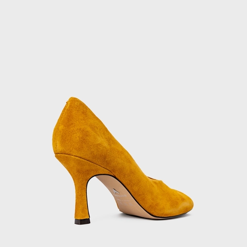 Scarpin Blown Salto Fino Couro Suede Amarelo Curcuma