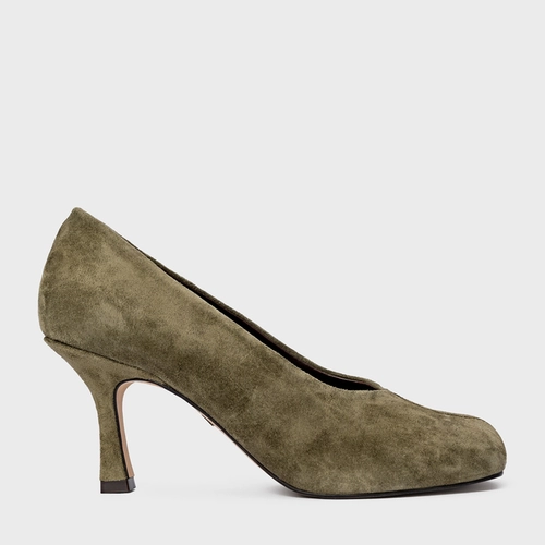 Scarpin Blown Salto Fino Couro Suede Verde Army Green