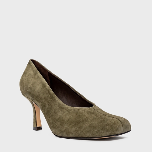 Scarpin Blown Salto Fino Couro Suede Verde Army Green