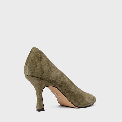 Scarpin Blown Salto Fino Couro Suede Verde Army Green