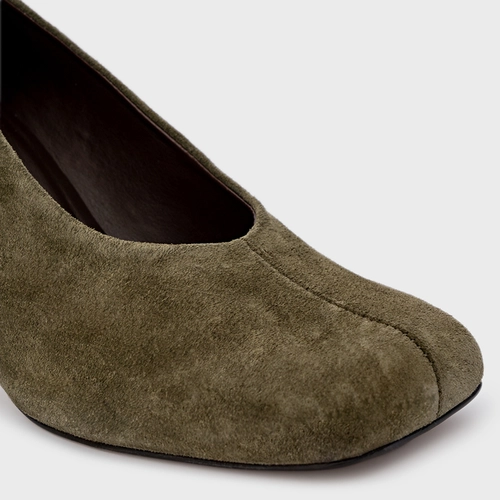 Scarpin Blown Salto Fino Couro Suede Verde Army Green