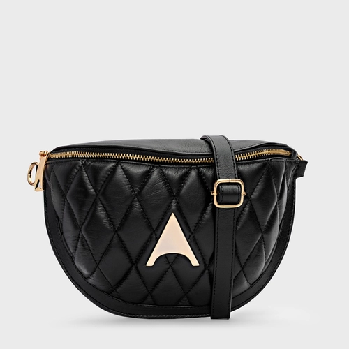 Bolsa Pochete Tiracolo Rhaica Média Couro Preto