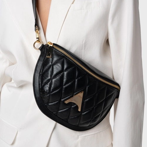 Bolsa Pochete Tiracolo Rhaica Média Couro Preto