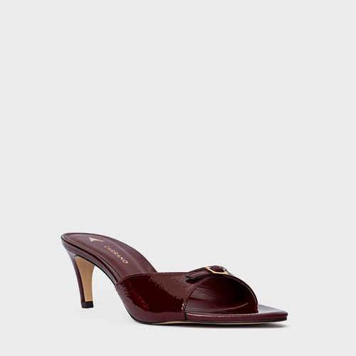 Open Mule Heritage Salto Fino Couro Verniz Vinho Mahogany
