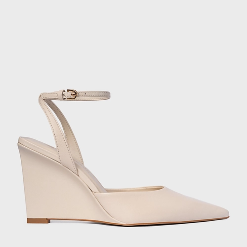 Scarpin Slingback Heritage Salto Anabela Couro Off White Cotton