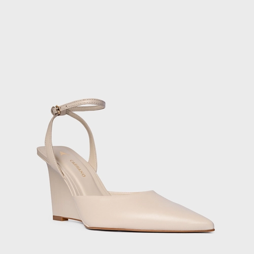 Scarpin Slingback Heritage Salto Anabela Couro Off White Cotton