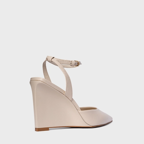 Scarpin Slingback Heritage Salto Anabela Couro Off White Cotton