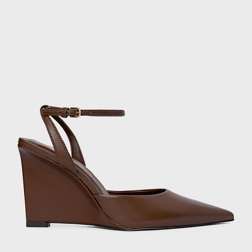 Scarpin Slingback Heritage Salto Anabela Couro Marrom Brownie