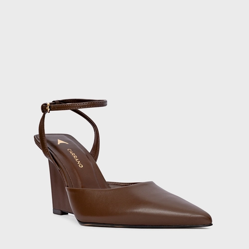 Scarpin Slingback Heritage Salto Anabela Couro Marrom Brownie