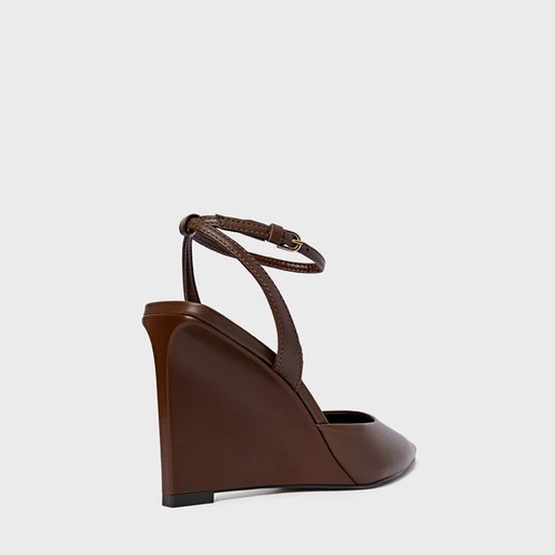 Scarpin Slingback Heritage Salto Anabela Couro Marrom Brownie