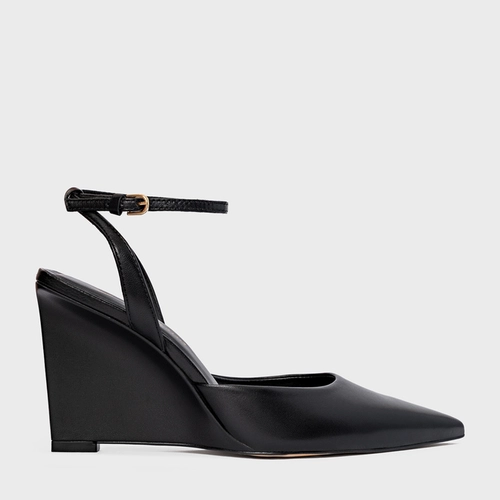 Scarpin Slingback Heritage Salto Anabela Couro Preto