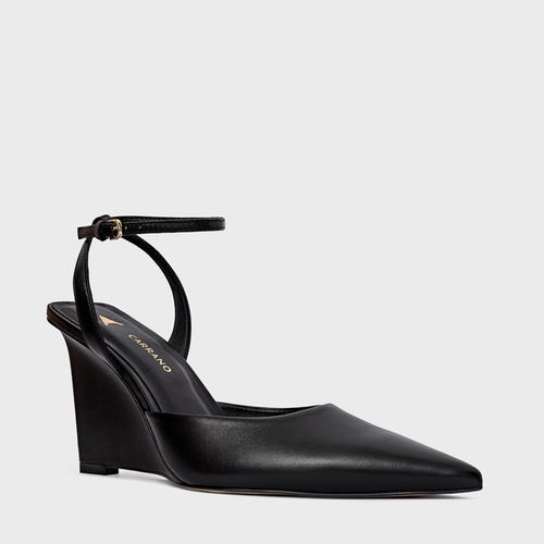 Scarpin Slingback Heritage Salto Anabela Couro Preto