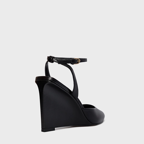 Scarpin Slingback Heritage Salto Anabela Couro Preto