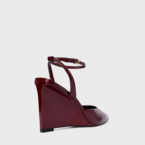 Scarpin Slingback Heritage Salto Anabela Couro Verniz Vinho Mahogany