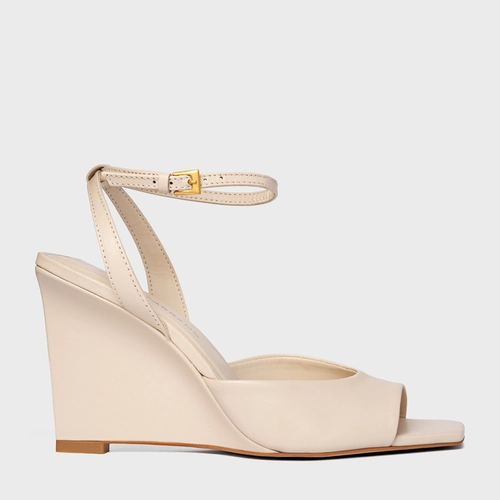 Sandália Heritage Salto Anabela Couro Off White Cotton