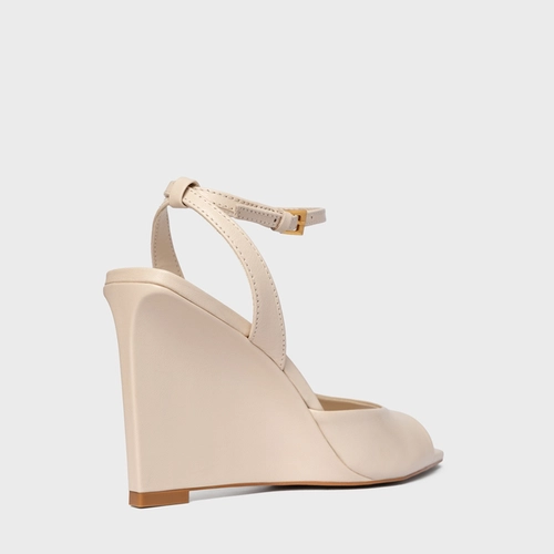 Sandália Heritage Salto Anabela Couro Off White Cotton