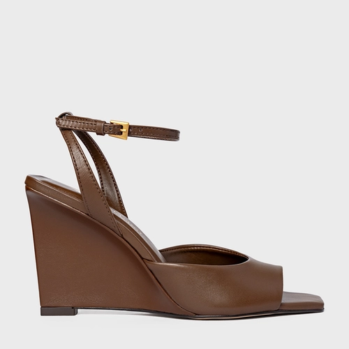 Sandália Heritage Salto Anabela Couro Marrom Brownie