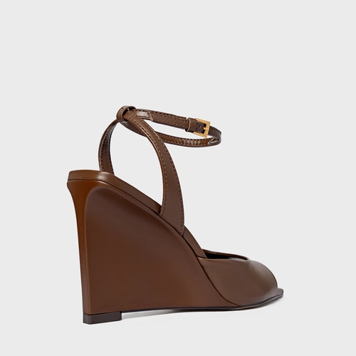 Sandália Heritage Salto Anabela Couro Marrom Brownie