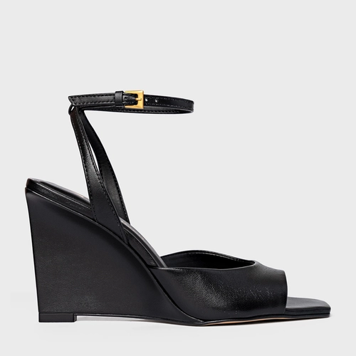 Sandália Heritage Salto Anabela Couro Preto