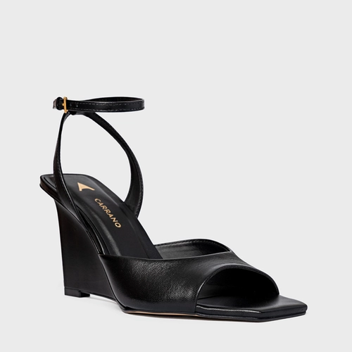 Sandália Heritage Salto Anabela Couro Preto