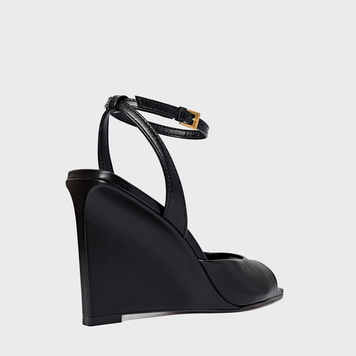 Sandália Heritage Salto Anabela Couro Preto