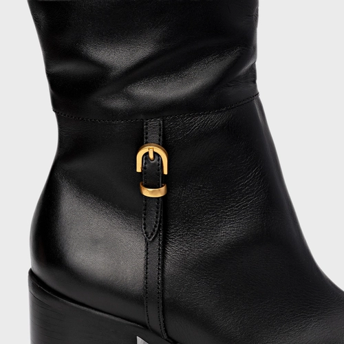 Bota Eternal Cano Alto Salto Bloco Couro Preto