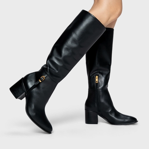 Bota Eternal Cano Alto Salto Bloco Couro Preto