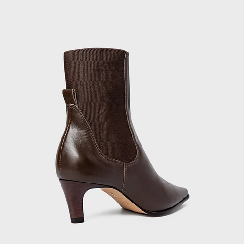 Bota Basic Elástico Salto Fino Couro Marrom Dark Brown