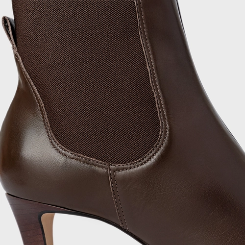 Bota Basic Elástico Salto Fino Couro Marrom Dark Brown