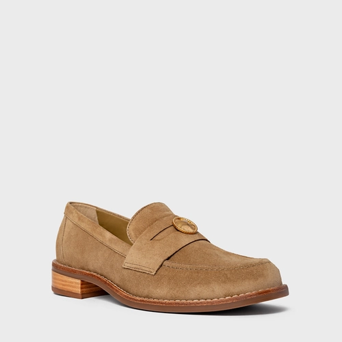 Loafer Coin Couro Suede Bege Almond