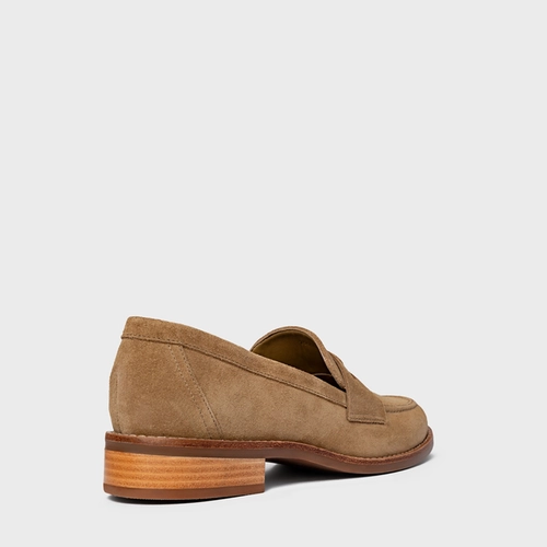 Loafer Coin Couro Suede Bege Almond