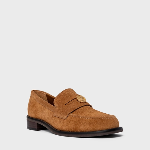 Loafer Coin Couro Suede Marrom Saddle