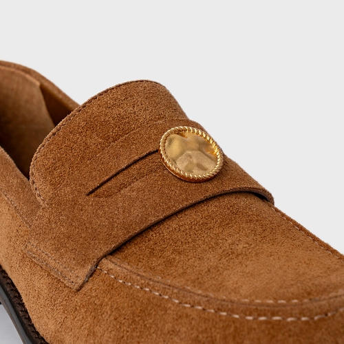 Loafer Coin Couro Suede Marrom Saddle