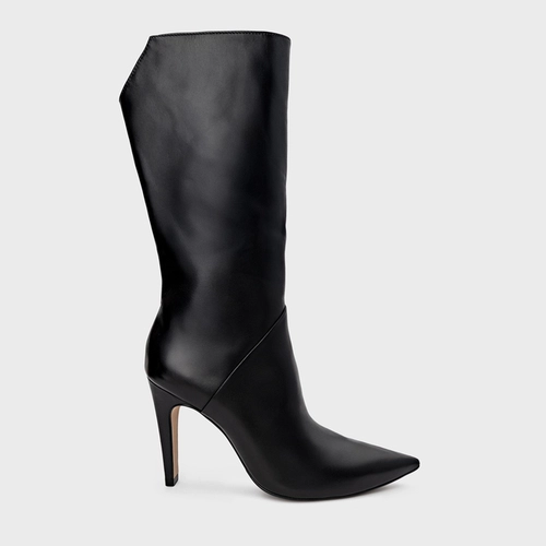 Bota Bico Alongado Cano Alto Couro Preto