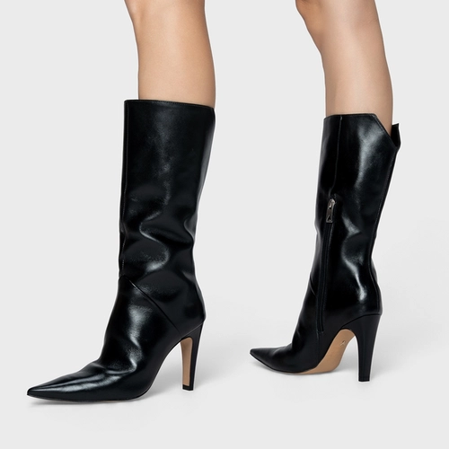 Bota Bico Alongado Cano Alto Couro Preto