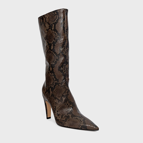 Bota Bico Alongado Cano Alto Couro Snake Animal Print Fendi